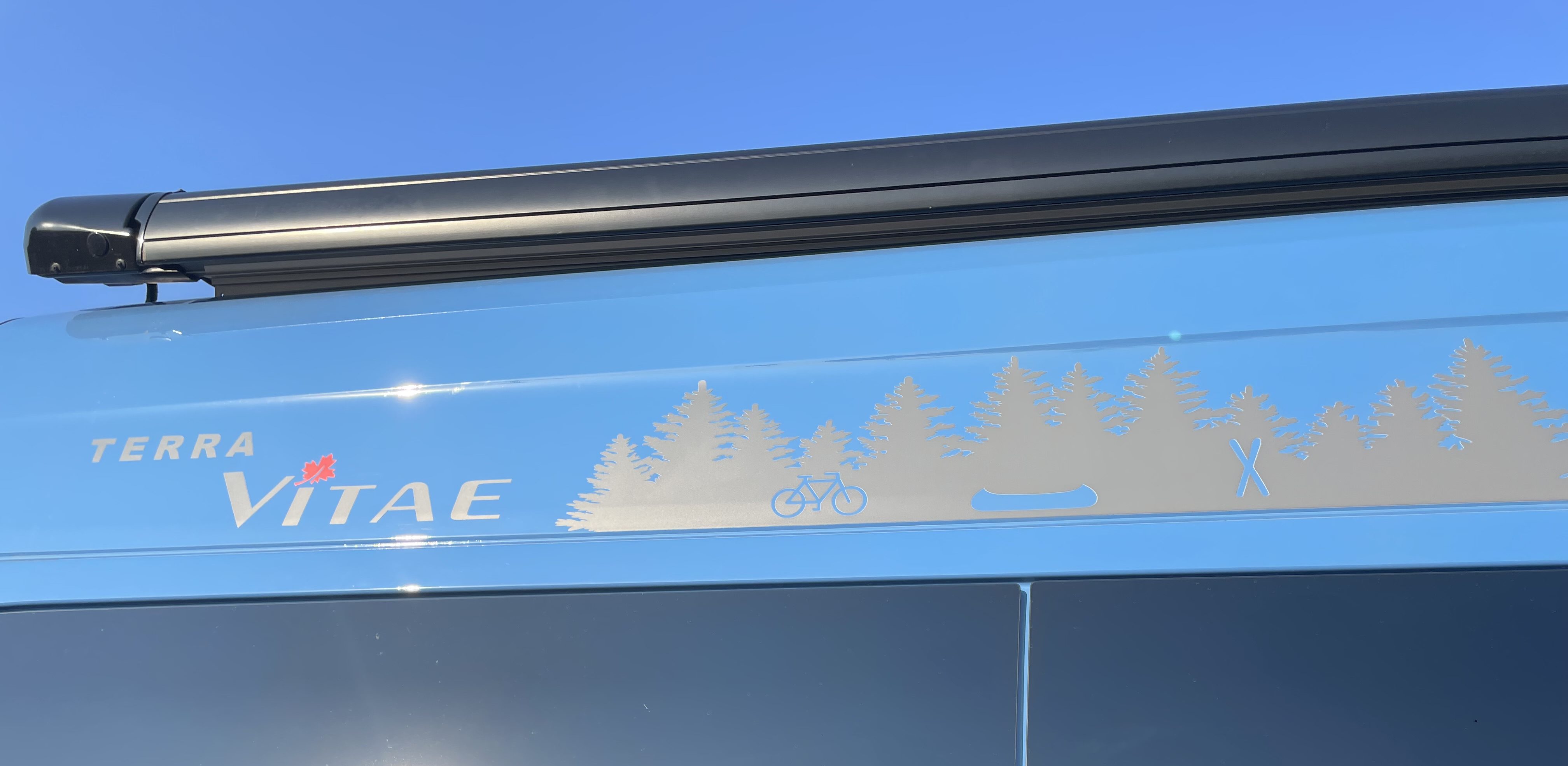 As the sister land yacht to our sailboat Vitae we also had to personalize the outside a bit — just because it's fun!